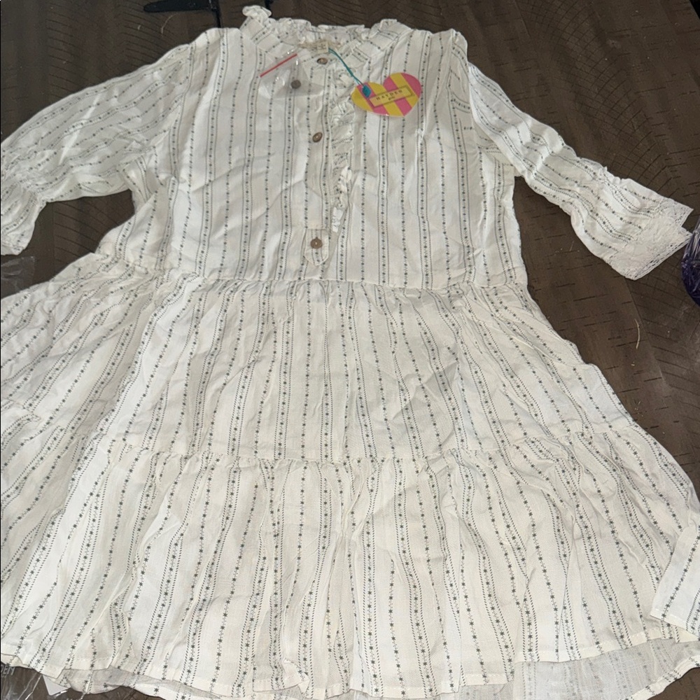 Hayden Girls Charming White Striped Kids Dress NWT